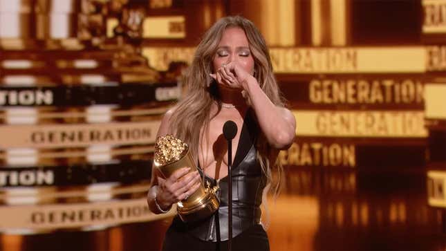 Image for article titled Jennifer Lopez Got Emotional While Accepting (Checks Notes)...an MTV Movie Award