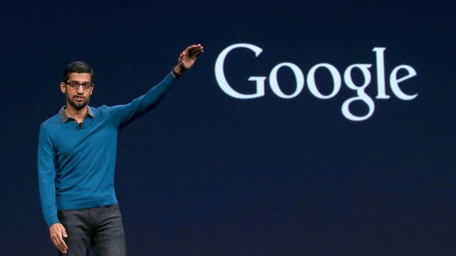 Now-CEO Sundar Pichai at the 2015 Google I/O conference.