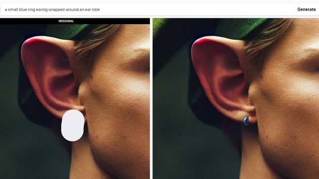 The AI generator adds a blue earring to Tom Holland's elf ear.
