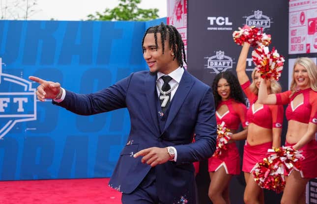 Apr 27, 2023; Kansas City, MO, USA; Ohio State quarterback C.J. Stroud walks the NFL Draft Red Carpet before the first round of the 2023 NFL Draft at Union Station.