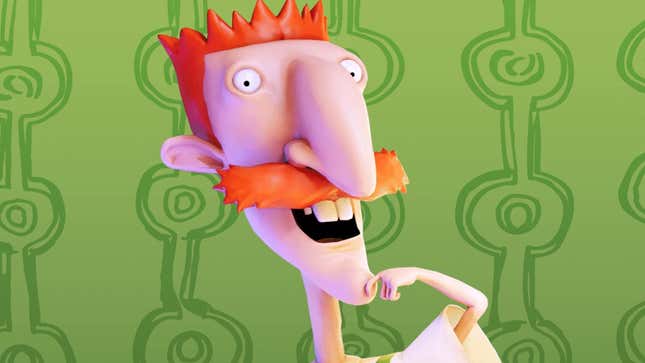 Nigel Thornberry stares blankly at the viewer, his tiny hand placed elegantly on his jutting chin.
