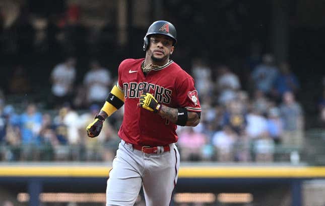 Jun 20, 2023; Milwaukee, Wisconsin, USA; Arizona Diamondbacks second baseman Ketel Marte (4) rounds the bases after hitting a home run against the Milwaukee Brewers in the second inning at American Family Field.