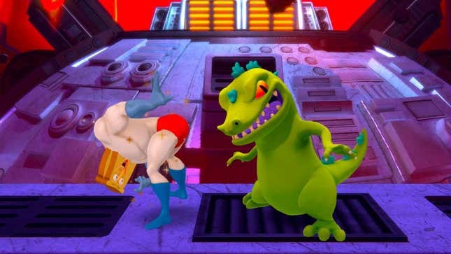 All-Star Brawl's Powdered Toast Man shows his butt to Reptar.