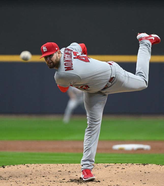 Apr 8, 2023; Milwaukee, Wisconsin, USA; St. Louis Cardinals starting pitcher Jordan Montgomery (47) delivers a pitch against the Milwaukee Brewers in the first inning at American Family Field.