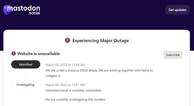 Screenshot of Mastodon error message