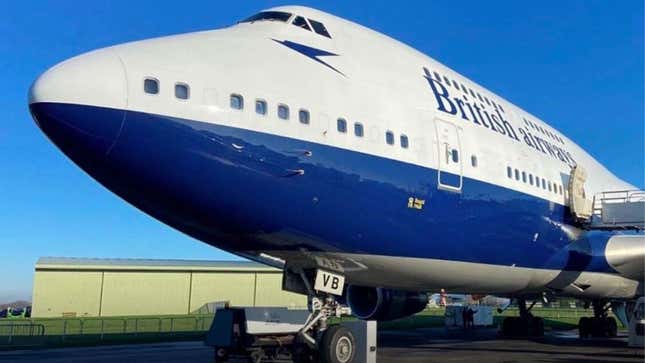 A photo of the front of a retired Boeing 747 aircraft 