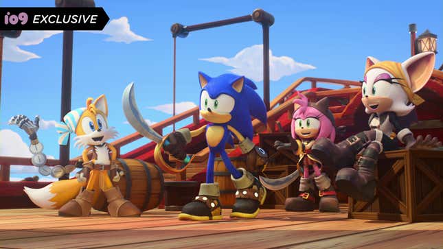 Sonic the Hedgehog and friends on a pirate ship.