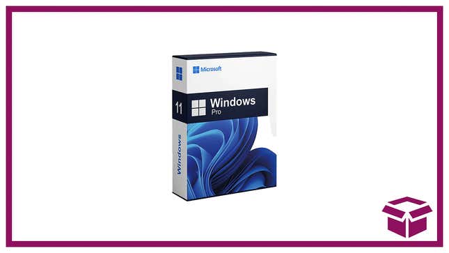 A white and blue Windows Pro 11 package on a white background. 