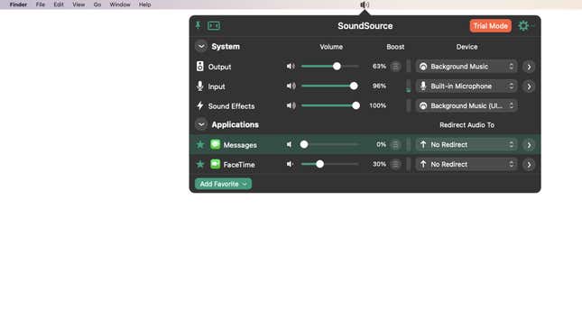 SoundSource lets you assign different volume levels for each Mac app, and it lets you redirect audio to different devices too.