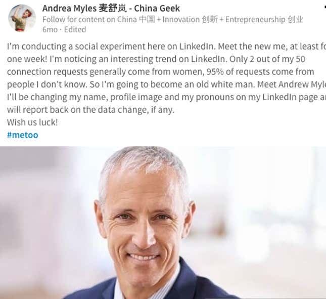 Image for article titled A CEO named Andrea became Andrew on LinkedIn to avoid harassment 