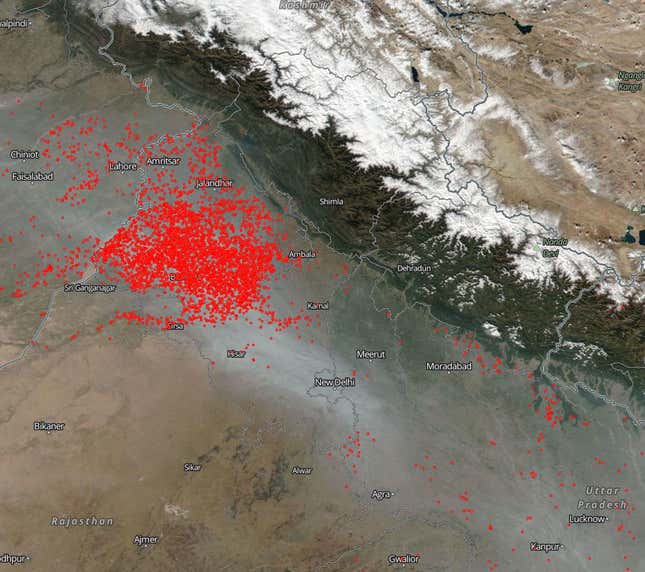 Image for article titled Satellite images show the worst of Delhi’s winter is here