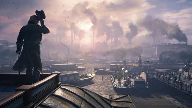 An assassin' looks out at 19th century London. 