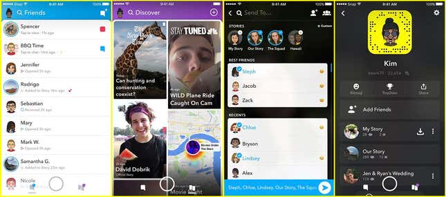 Snapchat’s new layout.
