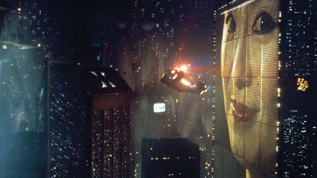 A futuristic cityscape from Blade Runner.