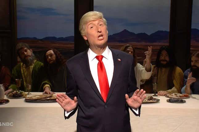 Saturday Night Live mocks conservatives comparing Donald Trump to Jesus.