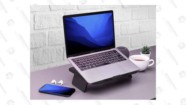 This laptop stand is ideal for avoiding the downsides of working from home or in a cafe. 