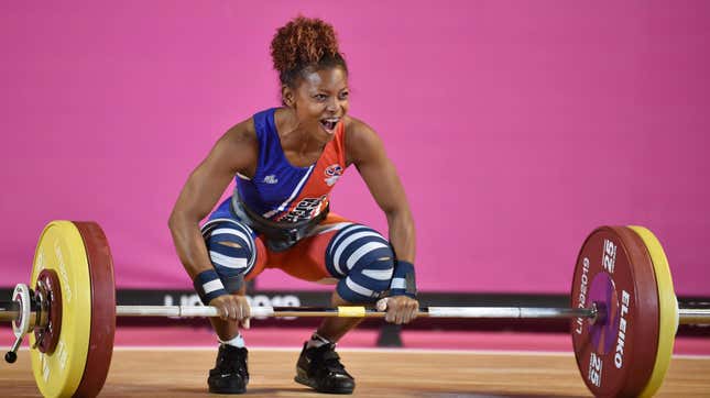 weightlifter celebrating after a lift