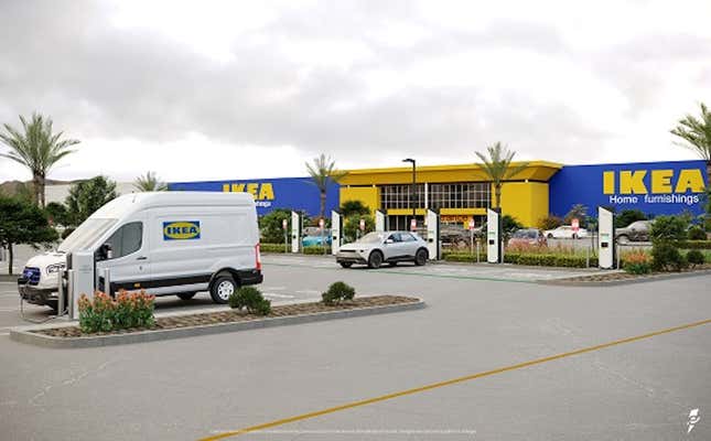 It's an IKEA with EV chargers in front of it.