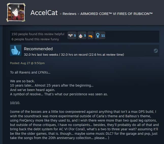 Image for article titled Armored Core VI, As Told By Steam Reviews