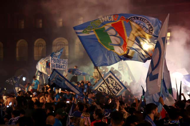 Napoli fans celebrate the club’s Serie A title