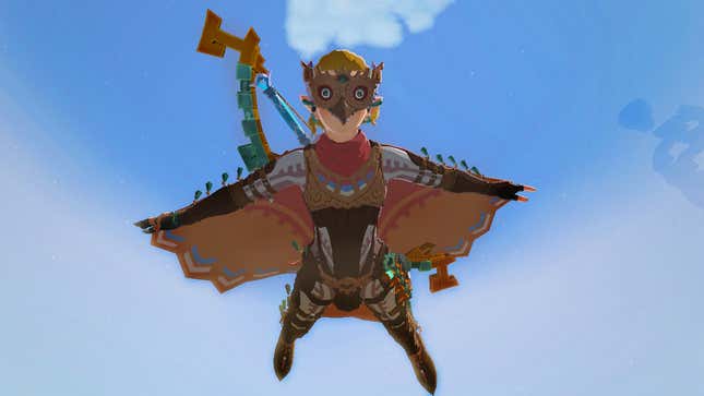 Link falls from the sky wearing the Glide set of armor.