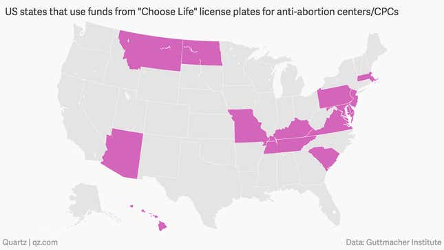 Image for article titled Sales of anti-abortion license plates in the US are funding unregulated clinics that push medical lies