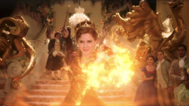 Giselle with a fireball at a staircase