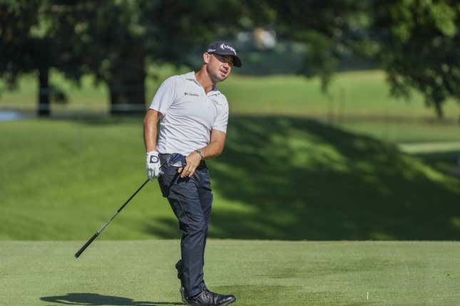 Brian Harman watches his tee shot during the second round of the 2022 FedEx St. Jude Championship golf tournament at TPC Southwind.