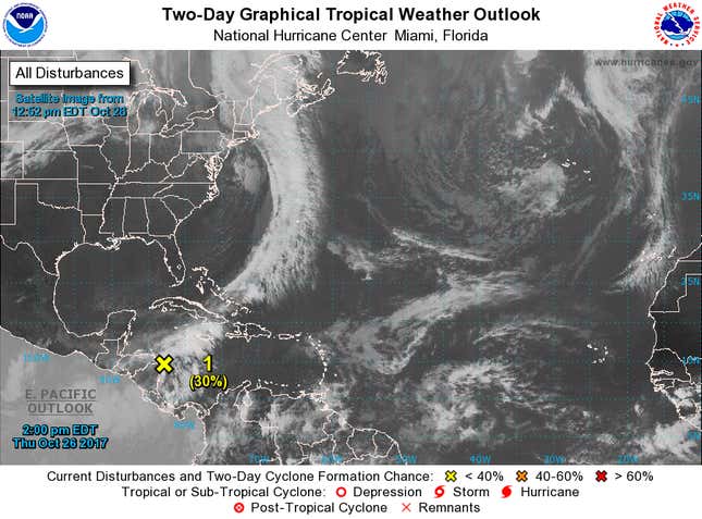 The National Hurricane Center’s two-day tropical weather outlook from Thursday afternoon.