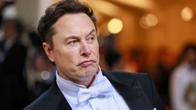 A photo of Elon Musk frowning at the Met Gala. 