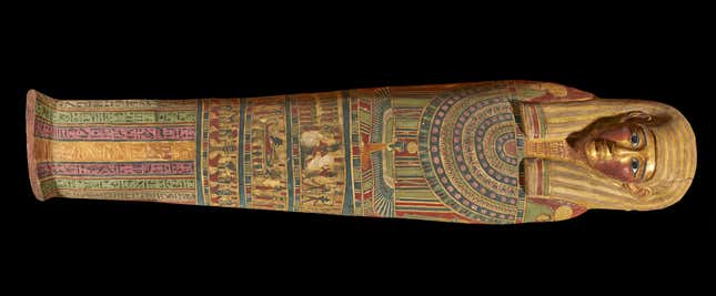 The mummy's outer coffin, two in its sarcophagus.