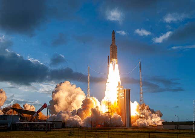 An Ariane 5 rocket blasting off on July 30, 2021.