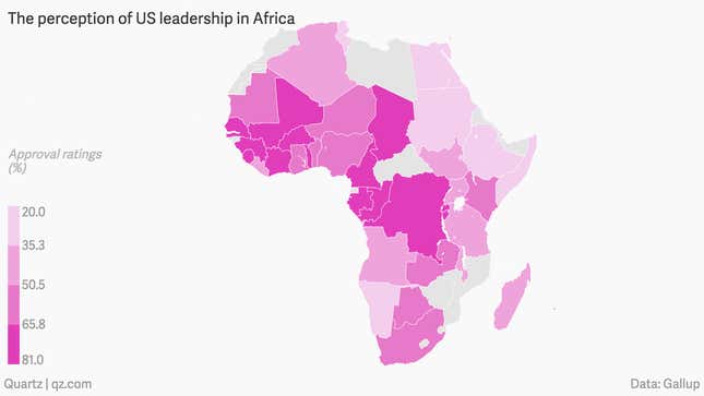 Image for article titled Map: Africa still has love for America