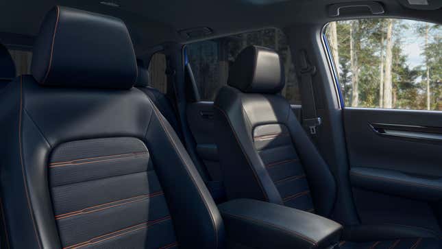 A photo of the black leather seats in a Honda CR-V Hybrid.