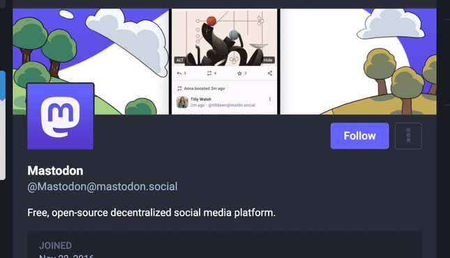 Screenshot of Mastodon homepage