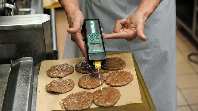 Temperature check on hamburger patties