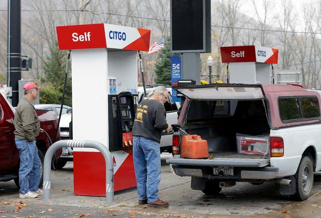 Motorists fill up in preparation for Hurricane Sandy on Oct. 29.