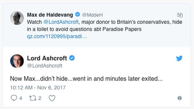 Image for article titled A powerful British lord denied Paradise Papers allegations on Twitter, then deleted the tweet