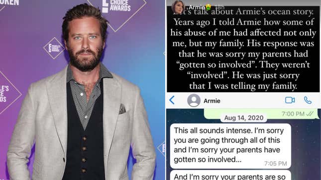 Image for article titled Armie Hammer&#39;s Accuser Is Rolling Her Eyes at His New Interview