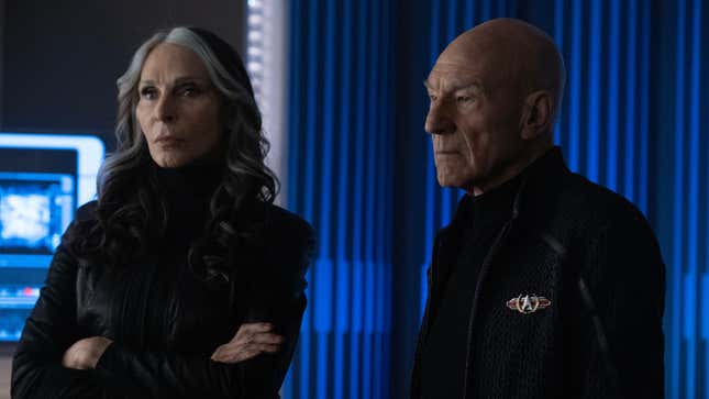 Gates McFadden as Dr. Beverly Crusher and Patrick Stewart as Picard in "Vox" Episode 309, Star Trek: Picard on Paramount+.