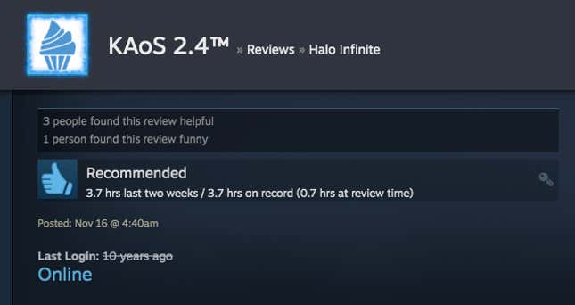 Image for article titled Halo Infinite’s Multiplayer, As Told By Steam Reviews
