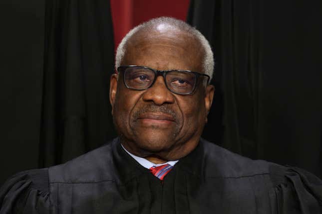 WASHINGTON, DC - OCTOBER 07: United States Supreme Court Associate Justice Clarence Thomas poses for an official portrait at the East Conference Room of the Supreme Court building on October 7, 2022, in Washington, DC. The Supreme Court has begun a new term after Associate Justice Ketanji Brown Jackson was officially added to the bench in September. 