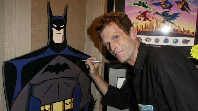 Kevin Conroy signs a life-sized stand of Batman during Wonderful World of Animation at Comic-Con 2004.