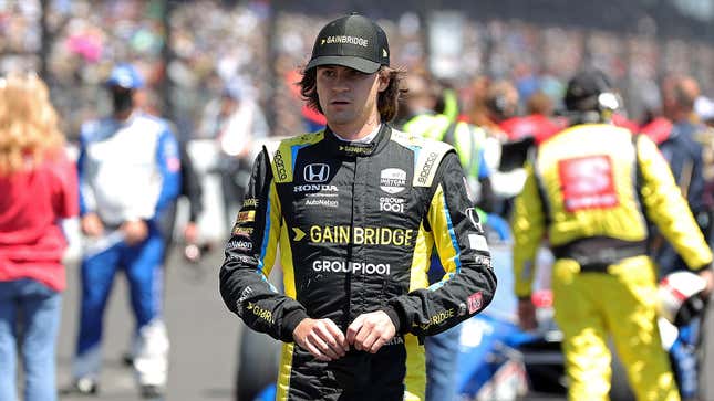 Colton Herta stands prior to the running of the 105th Indianapolis 500.