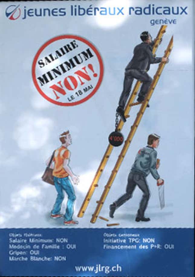 Image for article titled These are the posters trying to sway Swiss voters on a $28 hourly minimum wage