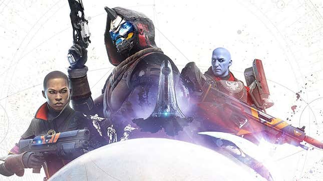 Destiny 2 characters stand holding guns. 