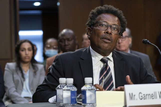 Garnell Whitfield, Jr., of Buffalo, N.Y., whose mother, Ruth Whitfield, was killed in the Buffalo Tops supermarket mass shooting, testifies at a Senate Judiciary Committee hearing on domestic terrorism, Tuesday, June 7, 2022, on Capitol Hill in Washington.