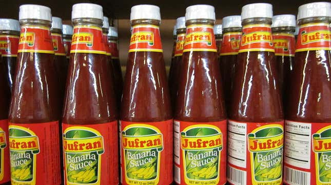 Bottles of Jufran banana ketchup (banana sauce) on shelf