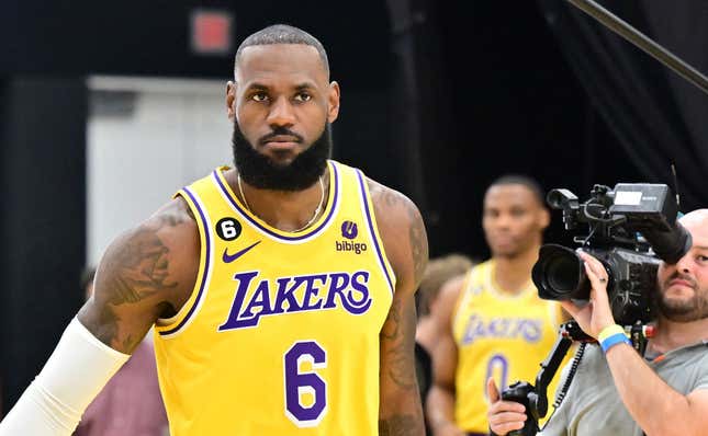LeBron James attends the Los Angeles Lakers media day on September 26, 2022 in El Segundo, California. (Photo by Frederic J. BROWN / AFP) (Photo by FREDERIC J. BROWN/AFP via Getty Images)