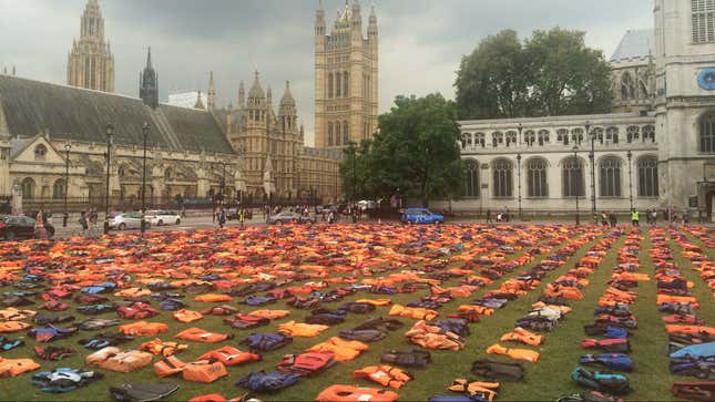 Life jackets in Parliament Square in London